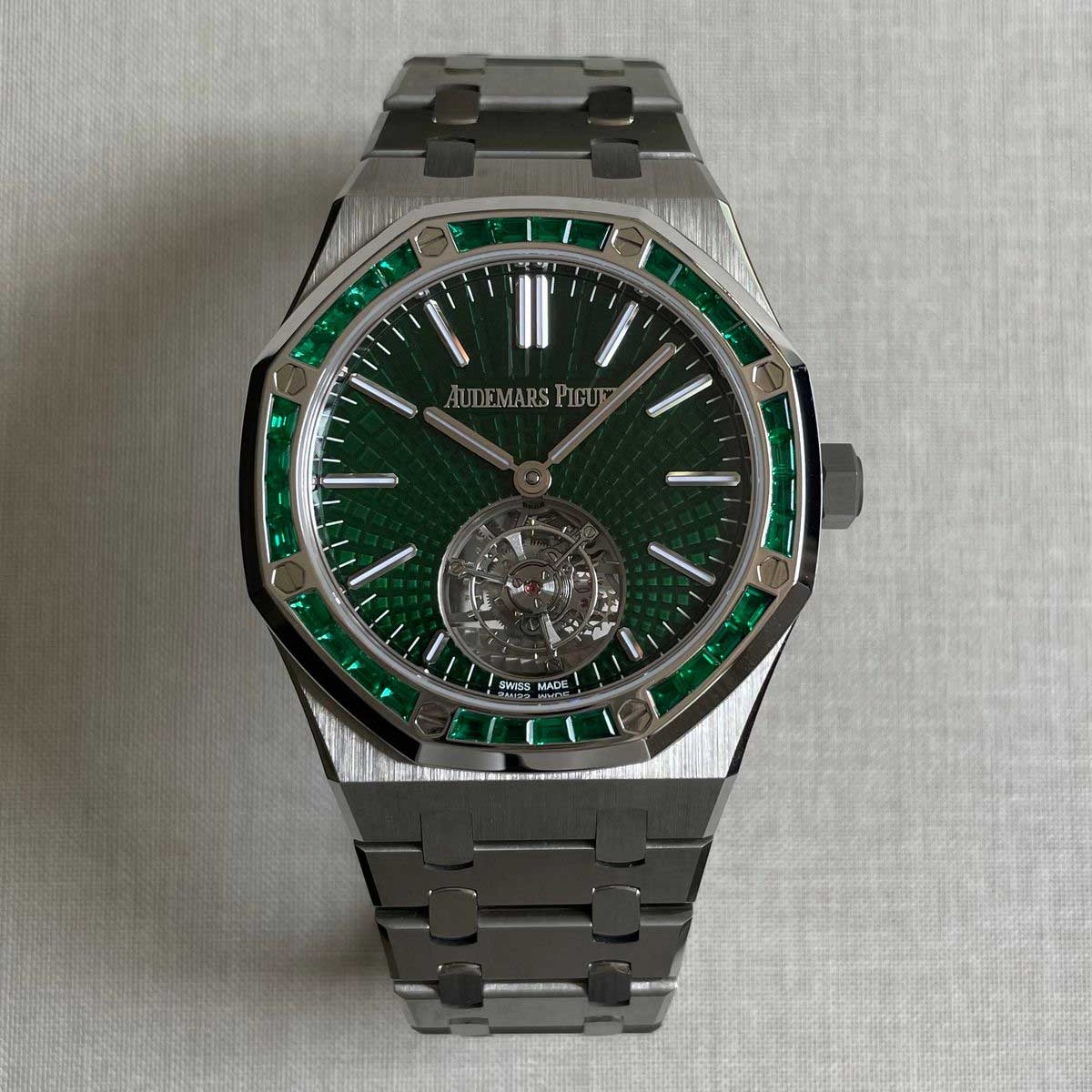 Audermars Piquet: Royal Oak Selfwinding Flying Tourbillon Titanium Emerald Bezel